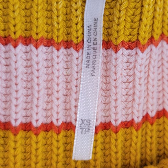 Free People Bateau Neck Striped Cropped Midriff L/S  Sweater Size XS Gold Beige - Picture 3 of 12